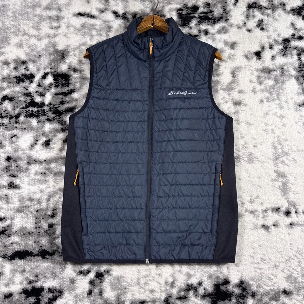 Eddie Bauer Puffer‎ Vest Mens Small Navy Blue Quilted Insulated Full Zip Gorp